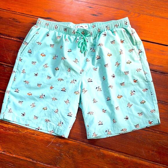 Mosmann Australia sloth print elastic waist pull on lined drawstring swim trunks - Picture 1 of 9